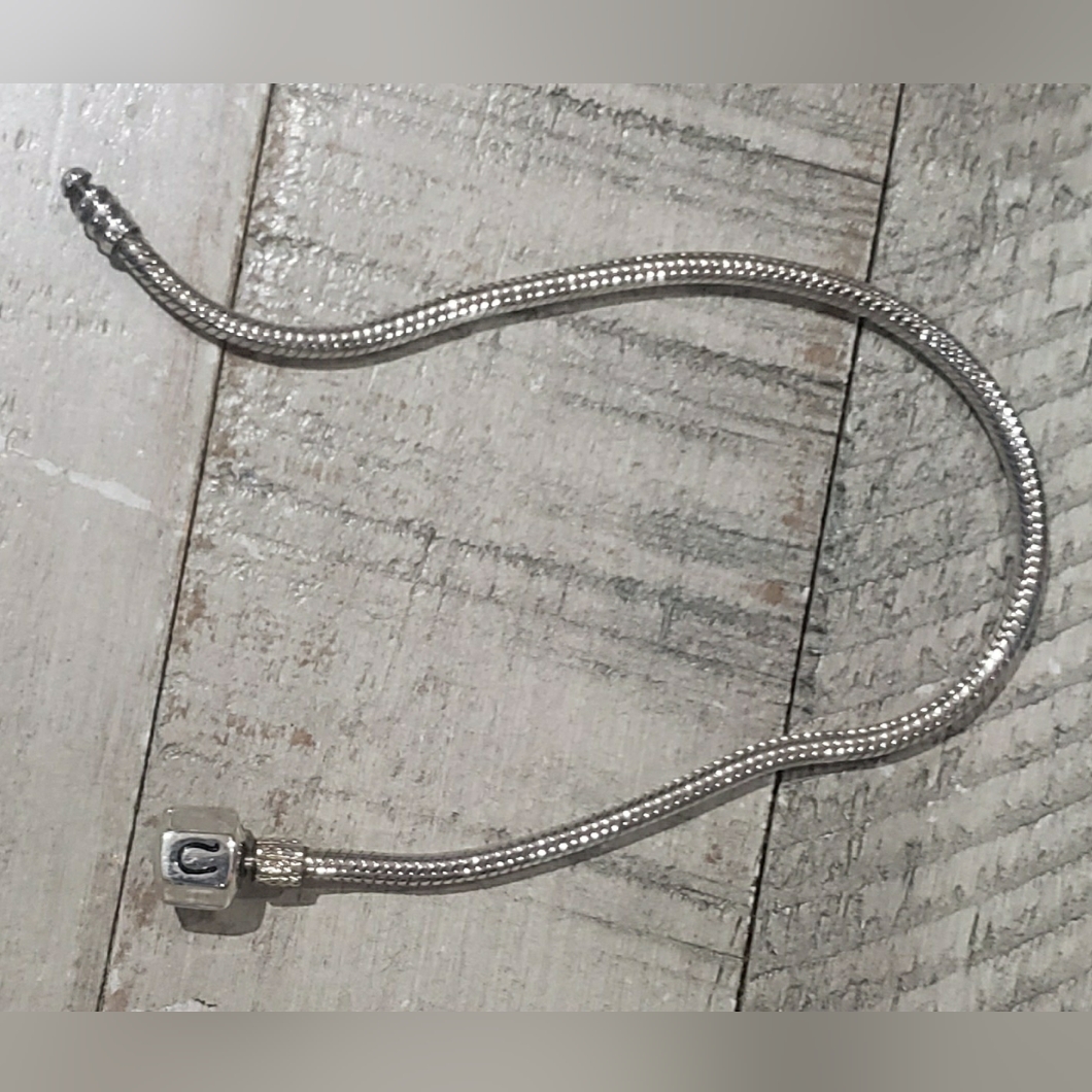 Authentic Chamilia Sterling Silver Snake Chain Bracelet With Chamilia Logo Snap